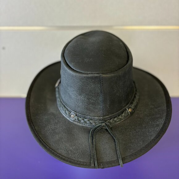 Distressed Foldable Leather Hat Cowboy Unisex Real Leather - Picture 7 of 12